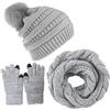 CheChury Cappelli Invernali Sciarpa Donna Invernale Berretto a Maglia con Sciarpa Beanie Collo della Ciarpa Guanti Touch Screen all'aperto Jogging Sci, 3 Pezzi,Grigio,Taglia unica