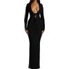 Alaurbeauty Abito a maglia da donna con spacco abito attillato, a maniche lunghe, lungo, sexy, con scollo a U profondo, vestito attillato a coste