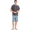 GLOBAL Pigiama Corto da Uomo in Cotone, T-Shirt con Pantaloncini a Scacchi Classici,Verde,L