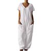 Generisch Tuta estiva da donna a maniche corte, elegante, con scollo a V, gamba larga, tuta intera, pantaloni lunghi, per jogging, casual, con tasche, oversize