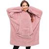 Tuopuda Felpa Donna Coperta con Maniche Felpe Plaid con Cappuccio Oversize Coperta Indossabile in Pile Pullover Blanket Hoodie Sherpa Fleece Felpa Gigante con Cappotto Pigiama Invernale, Rosa