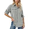 Generic Camicia da donna a maniche lunghe UPF 50, con protezione solare UV, tessuto ad asciugatura rapida, stile safari, ideale per pesca all'aperto, escursioni e viaggi, Cenere Chiaro, M