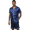 Generico Pigiama Uomo Estivo Lungo Pigiama Set Loungewear con Tasche Manica Corta e Pantaloncini Comodi