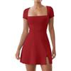 Dokuritu Abito da tennis da donna a maniche corte con scollo quadrato 2024 spacco laterale doppio foderato abito sportivo da golf con pantaloncini integrati