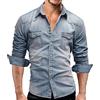 PRJN, Camicie di jeans, da uomo, casual abbottonata slim fit Top in cotone elasticizzato manica lunga kingsize abbottonate da uomo elegante a maniche lunghe, B-blu (A), M
