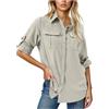 Generic Camicia da donna a maniche lunghe UPF 50, con protezione solare UV, tessuto ad asciugatura rapida, stile safari, ideale per pesca all'aperto, escursioni e viaggi, Beige, M
