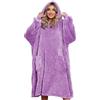 Tuopuda Felpa Donna Uomo Oversize Coperta con Cappuccio Maglione Pigiama Coperta Manica Lunga Felpa in Pile Regalo Donna Natale Felpone Felpata Calda, Viola