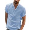 YAOBAOLE Camicia Lino Uomo Manica Corta Collo Mao Camicia Estate Uomo Leggero in Cotone Lino Camicia Da Spiaggia Classica Casual Henley Shirt, azzurro, L