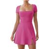 Dokuritu Abito da tennis da donna a maniche corte con scollo quadrato 2024 spacco laterale doppio foderato abito sportivo da golf con pantaloncini integrati