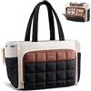 LOVEVOOK Puffer - Borsa a mano da donna per laptop, nero, beige, marrone, 15,6 pollici
