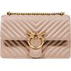 Pinko Love One Classic, Borsa a Spalla in Pelle Beige, Tracolla Regolabile in Catena, Chiusura con Patta, Divisorio con Cerniera, Tasca Interna, 27 x 16.5 x 8 cm