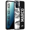 CUSTOMIZZA - Custodia cover nera morbida in tpu compatibile per Oppo A53 - A32 - A53S camouflage mimetico militare personalizzata nome bianco