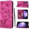 LSPCASA Custodia a libro per Samsung Galaxy S24 FE 6,7 5G con funzione di supporto S24 FE con scomparti per carte di credito, in pelle, motivo gatto e farfalla, colore: rosa