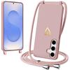 nicekool Cover per Samsung Galaxy S24 Plus/S25 Plus con Cordino, Motivo Cuore Amore Custodia con Laccio Collana Regolabile Staccabile per Cellulare Liquido Silicone Antiurto AntiGraffio Case con Necklace, Rosa