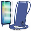 TTSWJBD Cover per Samsung Galaxy A07 con Cordino Custodia con 1 Pellicole Vetro Temperato, Silicone Liquida Case con Laccio Tracolla, Regolabile e Rimovibile, Antishock, Anticaduta - Blu notte