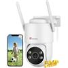 Ctronics 5MP Telecamera Wi-Fi Esterno, 2,4/5Ghz WiFi PTZ Videocamera Sorveglianza Esterno con Rilevamento Persone/Veicoli/Animali con Auto Tracking, 30M Visione Notturna a Colori, PC/TF/Cloud/IP66