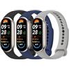 YLK 3 Pezzi Cinturini per Xiaomi Mi Band 9/8/10, Cinturino Silicone di Morbido Traspirante Solo per Xiaomi Mi Band 8/9/10 per Donna e Uomo (Nero+Grigio+Blu scuro)