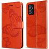 DENDICO Cover per Galaxy M52 5G, Portafoglio Custodia in PU Pelle per Samsung Galaxy M52 5G, Antiurto Cover a Libro con Slot per Carte, Arancia
