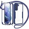 Jrkvniv Cover per Samsung Galaxy S21 5G con Cordino,360 Gradi Trasparente Custodiacon con Protezione Schermo Integrata,Bumper Rugged Custodia con Regolabile Tracolla Corda Collana per 6.2-Blu