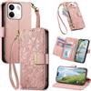 Fertuo Cover a Libro per Xiaomi Redmi Note 17 Pro Max/Plus 5G, Rosa | Antiurto, Blocco RFID, Portafoglio con Porta Carte, Laccio, Chiusura Magnetica, Stand, Tasca Zip, Fiori, Flip Case, Pelle PU