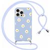 Yoedge Cover con Cordino per iPhone 16 Pro, Fiori Aesthetic Flower Motivo Disegni, Morbido Silicone Custodia Antiurto Protettiva Case con Tracolla Collana Catena per iPhone 16Pro 6,3,Margherita