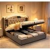 QMTXBYJ Letto Matrimoniale Imbottito 140 x 200 cm,Letti Idraulico con Illuminazione a LED,Letto Baule con 2 USB e Ricarica Wireless, Letto 140 x 200 cm con Testiera e Rete a Doghe,Velluto