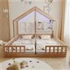 Trdlpyn Letto Casetta Bambini 90x 200 con illuminazione a LED e Ripiani Portaoggetti, Letto Matrimoniale in Legno con Rete a Doghe, Letti a forma di Casa con Finestre e Camino(Senza Materasso)Colore del legno