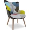 Bricozone Poltrona Patchwork Con Schienale Alto Seduta in Memory Foam Gambe In Legno Di Faggio 76 x 68 x 98 cm Poltrona Sedia Foderata In Tessuto Sfoderabile