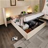 Wyibwy Letto imbottito 160 x 200 com,con comodino,letto matrimoniale con luce di lettura e ricarica USB Type-C, letto contenitore con doghe in legno e metallo,Velluto a coste,Beige-Bianco