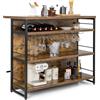COSTWAY Isola per Cucina con Ampio Piano di Lavoro, Mobile da Cucina con 3 Ripiani Aperti, Poggiapiedi e Piedini Regolabili, Struttura in Metallo, per Cucina, Soggiorno, 120 x 60 x 101cm (Marrone)