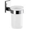 Gedy Singapore Porta Spazzolini Bagno Cromato e Bicchiere in Vetro Satinato | Porta Spazzolino da Parete in Cromall, Fissaggio a Muro con Viti o Colla, Porta Spazzolino Bagno con Placca Ruotabile