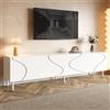 Rosebibi Mobile porta TV, tavolino per TV, linee curve tridimensionali, 4 ante con funzione push-to-open in PB e MDF, piedi cilindrici in metallo, moderno, per soggiorno, bianco