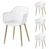 PPkrimnel Set di 4 sedie da sala da pranzo con schienale moderno geometrico in plastica con gambe in metallo, sedie da giardino per esterni, sedie da pranzo con braccioli, per balcone, bianco