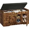 TEENFON 92 cm Panca Scarpiera da Ingresso Imbottita con 2 Ante, Vano Nascosto + 2 Ripiani Regolabili, Mobile Porta Scarpe per Ingresso, Soggiorno e Camera, Carico 136 kg, 92x35x50 cm, Marrone Rustico