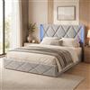 HYTKKBD Letto Matrimoniale 140x200 cm, Struttura Letto Imbottito con LED, Contenitore Idraulico, Schienale Comodo, Struttura Robusta e Rete a Doghe, Senza Materasso, Flanella grigio