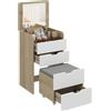 HOMCOM Postazione Trucco 3 in 1 con Specchio a Ribalta, Sgabello a Scomparsa, Toeletta Trucco con Sgabello Imbottito a Ruote, 3 Cassetti, Piano in Vetro Visibile, Vano, Salvaspazio, Rovere e Bianco