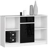 AKORD Cassettiera B-17 120 cm | 1 Anta e un Cassetto | Soggiorno Camera da letto Armadio | Moderna Mobiletto | 120 x 77 x 40 cm | 16 mm Pannello laminato | Weiß | Schwarz glänzend