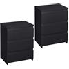 Yaheetech Set 2 Comdini Camera da Letto Cassettiera a 3 Cassetti Mobile da Letto Moderno Mobiletto Tavolino Lato in Legno da Salotto Soggiorno 60,5 x 45 x 35 cm Nero