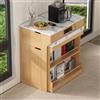 GYNGTLC Isola da cucina con ruote, tavolo da pranzo allungabile con due cassetti, funge da isola da cucina, credenza o credenza per cucina e sala da pranzo (naturale)