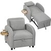 HOMCOM Poltrona Letto Singolo 3 in 1 Estraibile, Schienale Regolabile 3 Posizioni, Cuscino, Tavolino, Divano Letto Imbottito Salvaspazio in Tessuto Effetto Lino e Legno con Tasca, 78x88x82cm, Grigio