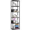 AKORD Libreria Industrial Style a 6 Ripiani 50 cm | Libreria Ferro e Legno | Aperto | Struttura a Scaletta | Scaffali autoportanti per Ufficio, Cucina, Bagni, Soggiorni | Biblioteca Nero