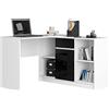 AKORD | Scrivania ad angolo B-17 | 2 in 1 Scrivania e Cassettiera con 1 cassetto | Scrivania Angolare | Scrivanie Gaming Ufficio Salvaspazio | L120 x H79/77 x P126 | 68 kg bianco/nero lucido