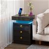 Ztexkee Comodini con presa e striscia luminosa a LED,Tavolino Stile retrò Comodino con 3 cassetti e Scomparto segreto per camera da letto Soggiorno, Nero