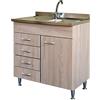 Yellowshop | Mobile sottolavello cm 80 con cassettiera colore Olmo completo di lavello inox serie Basic (Versione Sx)