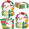 AIBAOBAO Stoviglie per Feste di Compleanno Hawaii Servire 20, Piatti di Carta Aloha 18 cm e Tovaglioli 33 cm, Decorazioni Compleanno Bambini Tropicale, Festa Estiva Luau, Flamingo, Pappagallo e Foglie di Palma