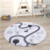 Paco Home Tappeto Bambini Cameretta Da Gioco Bebè Tappeto Bambini Stradale Da Gioco, Dimensione:80 cm tondo, Colore:Bianco