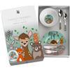 regalo grabado Posate Bimbi Personalizzate Set Piatti Animali del Bosco +3 | Set 6 posate e stoviglie bimbi in acciaio inox e porcellana, Incisione nome e data, Adatto per oltre 3 anni