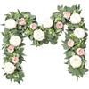 Dremisland 2 Pezzi Ghirlanda di Rose Artificiali Rosa Fiori Finti Peonie Artificiali Eucalipto Ghirlande di Seta Piante Rampicanti Finte da Esterno Decorazioni per Matrimonio Giardino