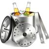 Foydream Secchiello Ghiaccio, Secchiello Ghiaccio Vino di Ghiaccio Acciaio Inox Isolante con Pala, Contenitore Porta Ghiaccio con Coperchio, Pinze e Filtro, per Champagne, Bar, Cocktail, Feste (3L)