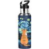 RPLIFE Borraccia termica in acciaio inox con gatto arancione e notte stellata, 907,2 g, senza BPA, borraccia sportiva con cannuccia, a prova di perdite